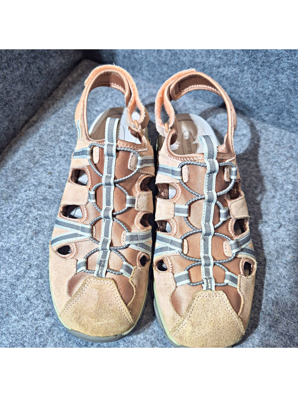 Lands' End Women's Fisherman Sandals Pink/Gray Hook & Loop Sz 9 B